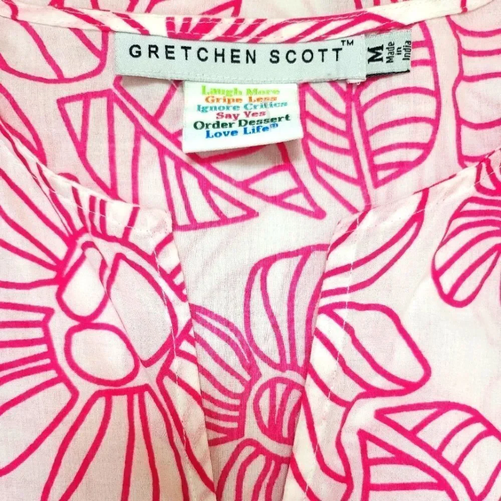 Gretchen Scott Floral Cotton Top Tunic Womens Pink White Size M